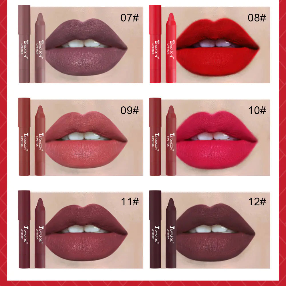 12 Colors Velvet Matte Waterproof Lipstick Pencil Set