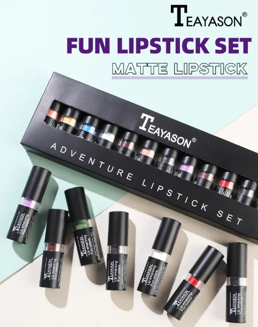 12 Color Lipstick Set - Matte Shades and Sexy Red