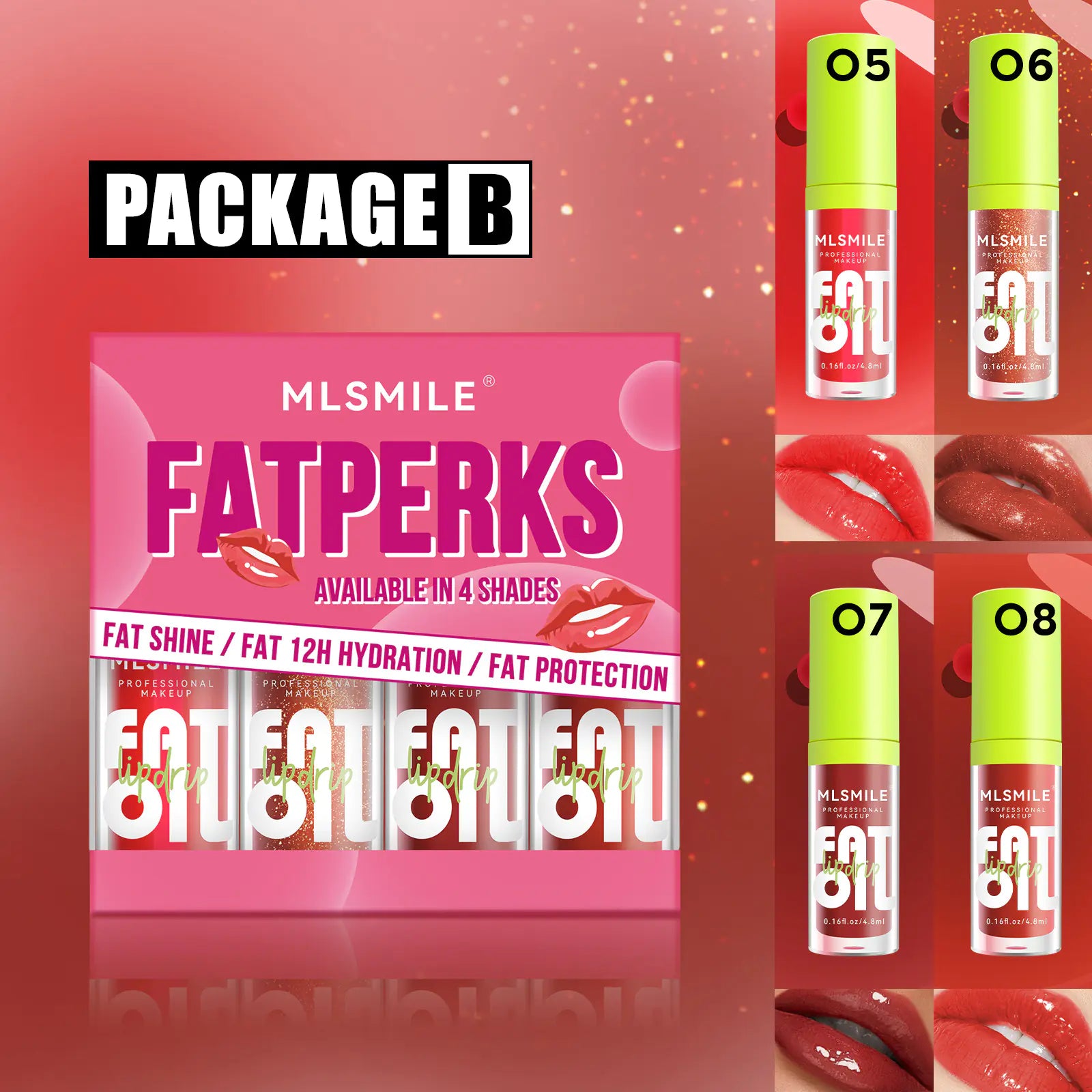 8-Color Lip Gloss Set with Shiny Finish