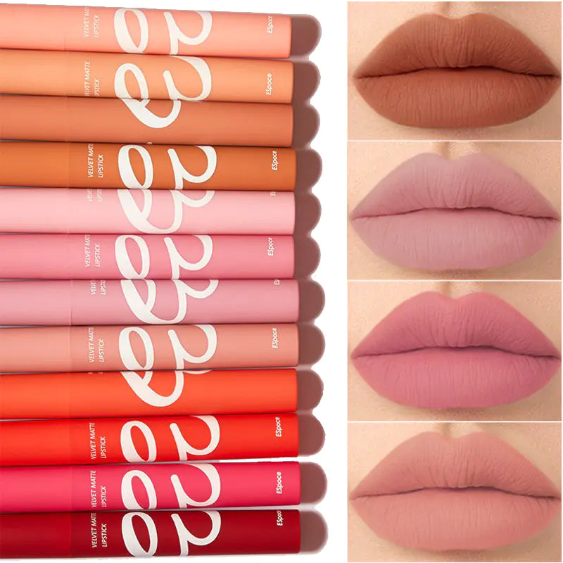 12 Colors Velvet Matte Lipstick - Long Lasting & Waterproof