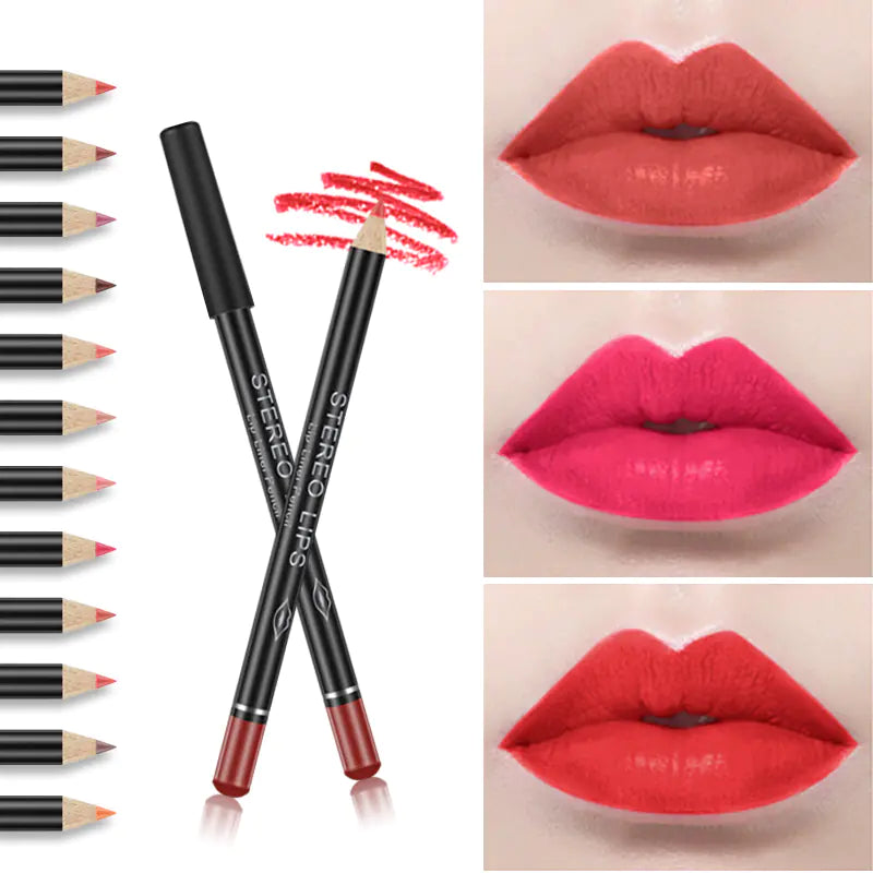 12 Color Matte Lipstick Pencil - Velvet Lip Makeup