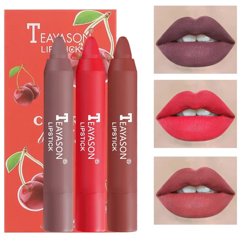 3 Sticks Set Matte Velvet Lipstick in Milk Tea Shades